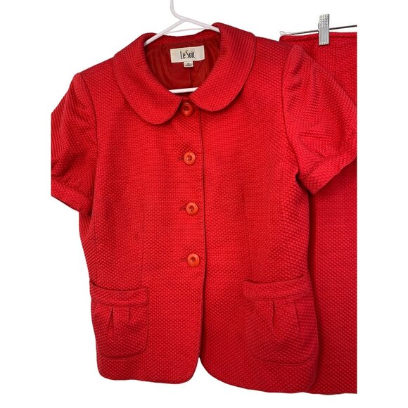 Le Suit Women's Red Textured Jacket & Skirt Set Size 10 Kasper Lined 7343 GUC - Picture 9 of 12